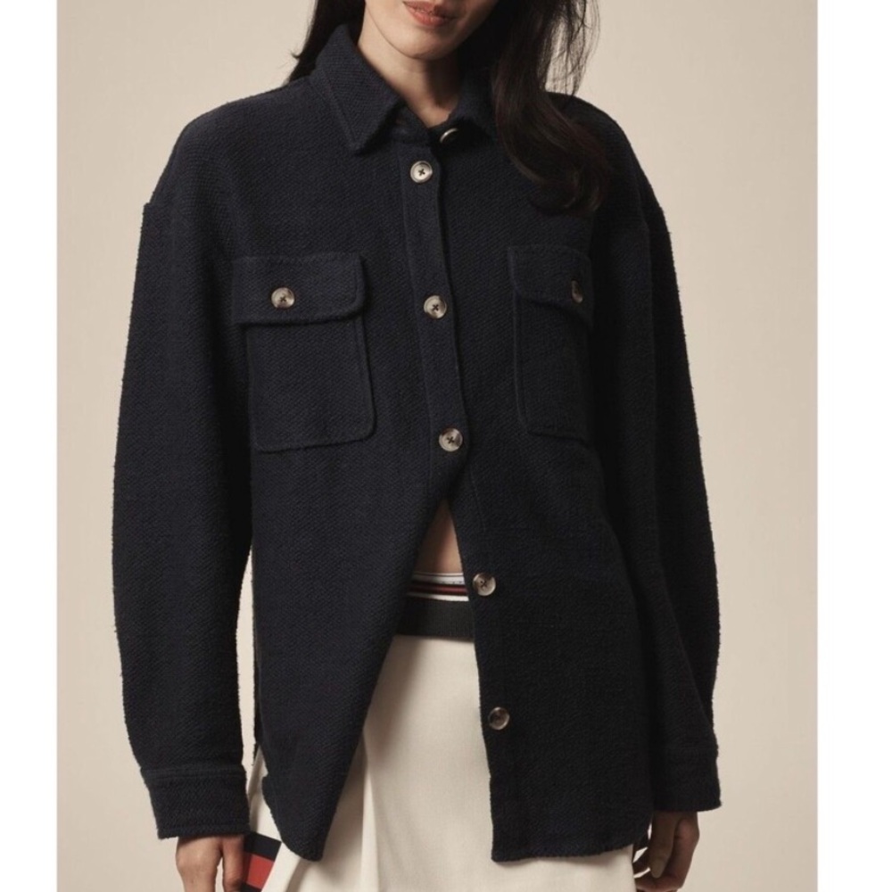 By Anthropologie Navy Button up Cotton Shacket NWT Size Large